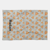 ピザスライスカッコいいヴィンテージグレーパターンのパーソナライズ キッチンタオル (横)