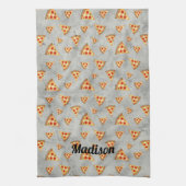 ピザスライスカッコいいヴィンテージグレーパターンのパーソナライズ キッチンタオル (縦)