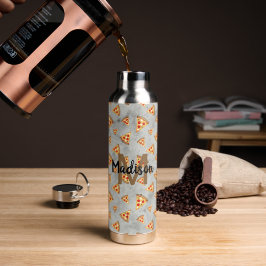 ピザスライスカッコいいヴィンテージグレーパターンモノグラム ウォーターボトル