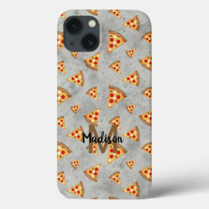 ピザスライスカッコいいヴィンテージグレーパターンモノグラム iPhone 13ケース