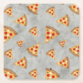 ピザスライスカッコいいヴィンテージグレーパターン スクエアペーパーコースター (正面)