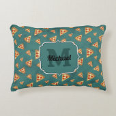 ピザスライスカッコいいヴィンテージティール（緑がかった色）パターンモノグラム アクセントクッション (正面)