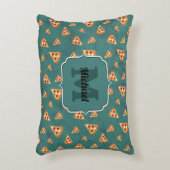 ピザスライスカッコいいヴィンテージティール(緑がかった色)パターンモノグラム アクセントクッション (正面(垂直))