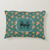 ピザスライスカッコいいヴィンテージティール(緑がかった色)パターンモノグラム アクセントクッション (裏面)