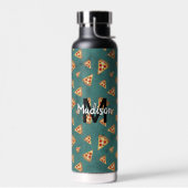 ピザスライスカッコいいヴィンテージティール（緑がかった色）パターンモノグラム ウォーターボトル (左面)