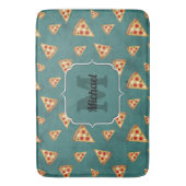 ピザスライスカッコいいヴィンテージティール（緑がかった色）パターンモノグラム バスマット (正面縦)