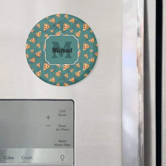 ピザスライスカッコいいヴィンテージティール(緑がかった色)パターンモノグラム マグネット (インサイチュ (冷蔵庫))