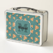 ピザスライスカッコいいヴィンテージティール（緑がかった色）パターンモノグラム メタルランチボックス (裏面)