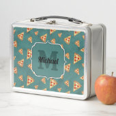 ピザスライスカッコいいヴィンテージティール（緑がかった色）パターンモノグラム メタルランチボックス (インサイチュ)