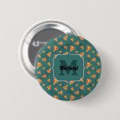 ピザスライスカッコいいヴィンテージティール（緑がかった色）パターンモノグラム 缶バッジ (正面&裏面)