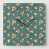 ピザスライスカッコいいヴィンテージティール(緑がかった色)パターン スクエア壁時計 (正面)