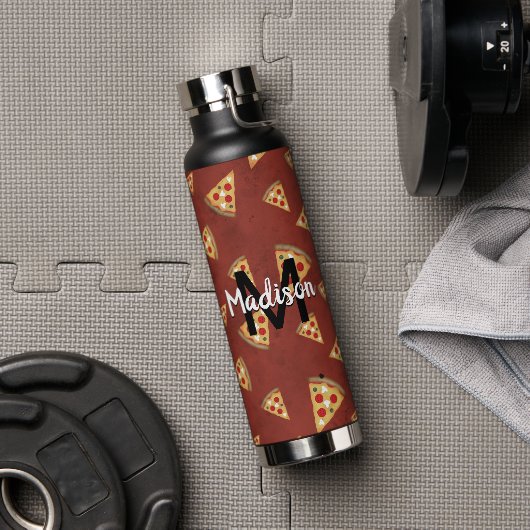 ピザスライスカッコいいヴィンテージレッドパターンモノグラム ウォーターボトル (ジム)