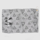 ピザスライスカッコいいヴィンテージ白黒グレーモノグラム ゴルフタオル (横)