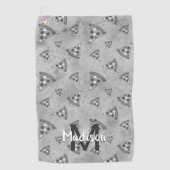 ピザスライスカッコいいヴィンテージ白黒グレーモノグラム ゴルフタオル (正面)