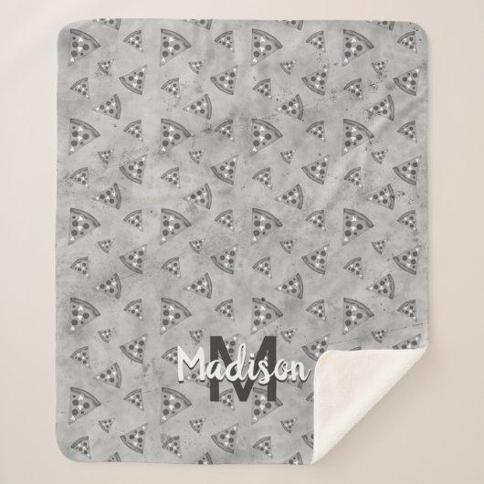 ピザスライスカッコいいヴィンテージ白黒グレーモノグラム シェルパブランケット (正面)
