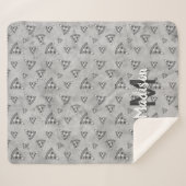 ピザスライスカッコいいヴィンテージ白黒グレーモノグラム シェルパブランケット (正面(横))