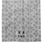 ピザスライスカッコいいヴィンテージ白黒グレーモノグラム シャワーカーテン (正面)