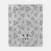 ピザスライスカッコいいヴィンテージ白黒グレーモノグラム フリースブランケット (正面)