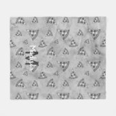 ピザスライスカッコいいヴィンテージ白黒グレーモノグラム フリースブランケット (正面(横))