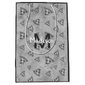 ピザスライスカッコいいヴィンテージ白黒グレーモノグラム ミディアムペーパーバッグ (正面)