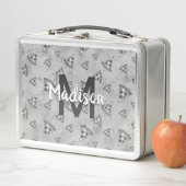 ピザスライスカッコいいヴィンテージ白黒グレーモノグラム メタルランチボックス (インサイチュ)