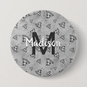 ピザスライスカッコいいヴィンテージ白黒グレーモノグラム 缶バッジ (正面)