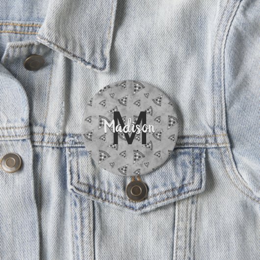 ピザスライスカッコいいヴィンテージ白黒グレーモノグラム 缶バッジ (インサイチュ)