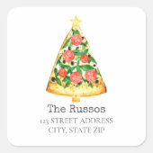 ピザスライスクリスマスツリーアドレススクエアステッカー スクエアシール (正面)