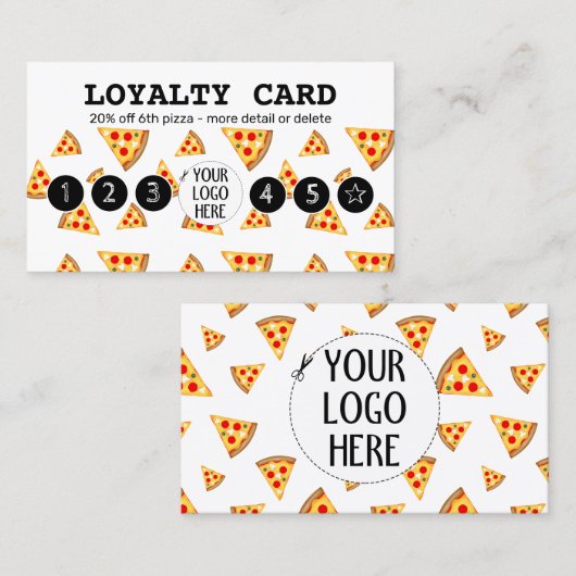 ピザスライスクールパターンピッツェリアあなたのロゴ白 ロイヤリティカード (正面/裏面)