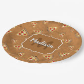 ピザスライスクールヴィンテージブラウン模様モノグラム ペーパープレート (アングル)