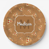 ピザスライスクールヴィンテージブラウン模様モノグラム ペーパープレート (正面)