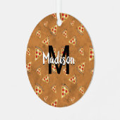 ピザスライスクールヴィンテージブラウン模様モノグラム メタルオーナメント (正面左)