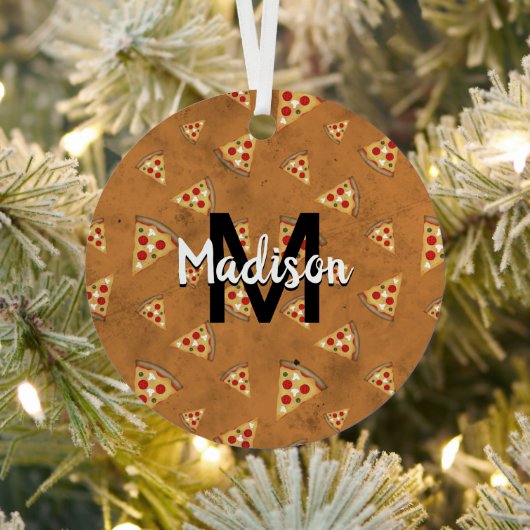 ピザスライスクールヴィンテージブラウン模様モノグラム メタルオーナメント (インサイチュ)