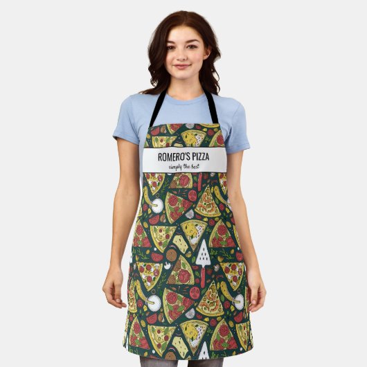 ピザスライスシェフベイカーレストランカスタム文字 エプロン (着用した状態)