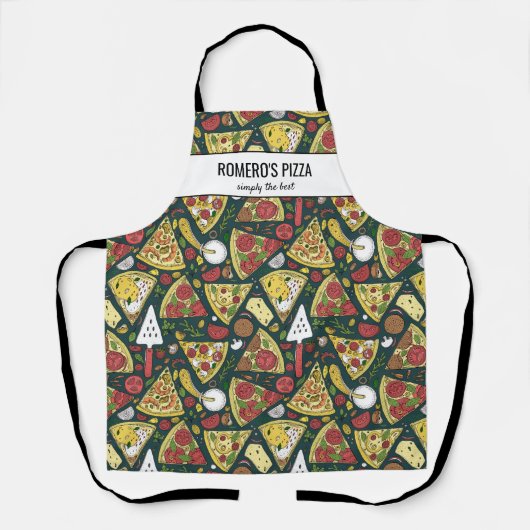 ピザスライスシェフベイカーレストランカスタム文字 エプロン (正面)