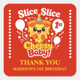 ピザスライスパーティー - 1歳の誕生日パーティーファーバー スクエアシール