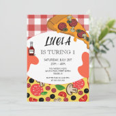 ピザスライスモダン第1誕生日招待状 招待状 (スタンド正面)