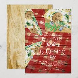ピザスライス素朴キノコ誕生日パーティー 招待状