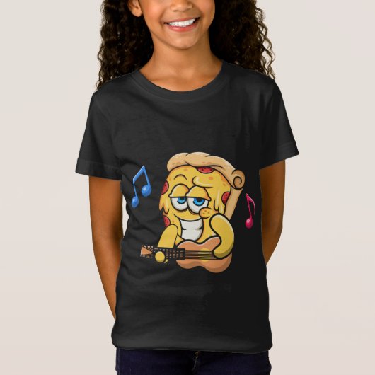 ピザスライス遊のギター、ベース音楽ロックギター Tシャツ (正面)