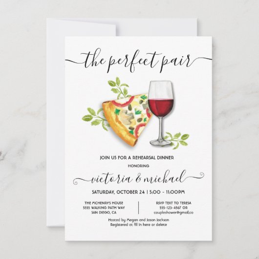 ピザスライス&ワインパーフェクトペアブライダルシャワー 招待状 (正面)