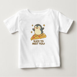 ピザスライドチャンピオン - スライス上のペンギン ベビーTシャツ