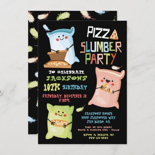 ピザスリープバースランバーバースデーパーティーの招待 招待状 (正面/裏面)