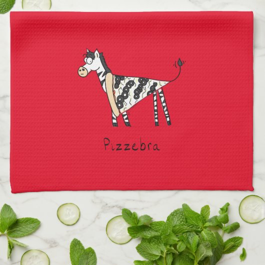 ピザゼブラおもしろいかわいい漫画の子供たち キッチンタオル (折り畳み)