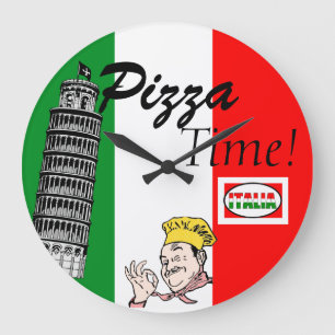 ピザタイムイタリア人の旗 ラージ壁時計