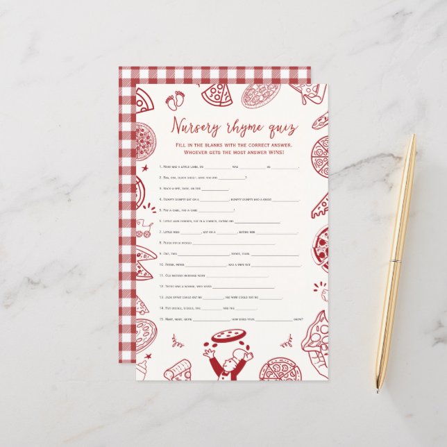 ピザテーマ子供部屋韻クイズ赤ちゃんシャワーゲーム (正面/裏面インサイチュ)