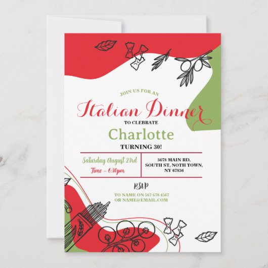 ピザディナイタリアンーバースデーパーティーランチ 招待状 (正面)