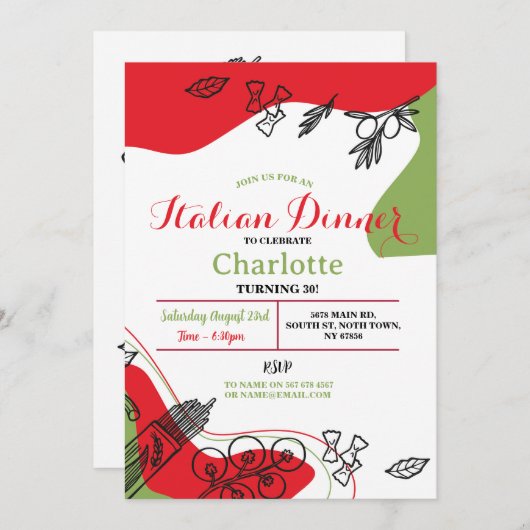ピザディナイタリアンーバースデーパーティーランチ 招待状 (正面/裏面)