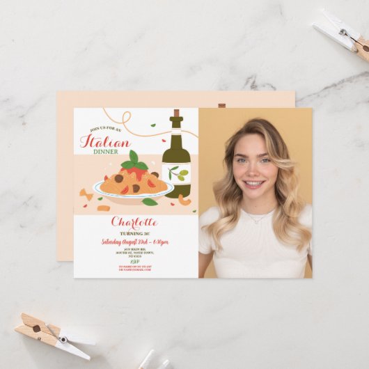 ピザディナイタリアンー誕生日パーティーの写真 招待状 (正面/裏面インサイチュ)