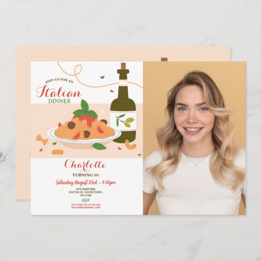 ピザディナイタリアンー誕生日パーティーの写真 招待状 (正面/裏面)