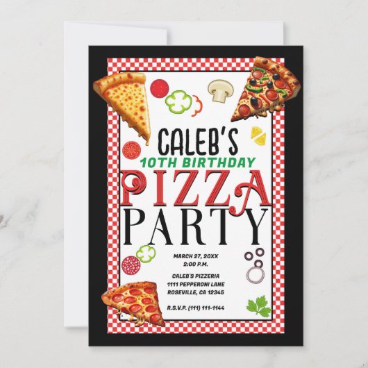 ピザトッピングピッイタリアンツェリア誕生日パーティー 招待状 (正面)